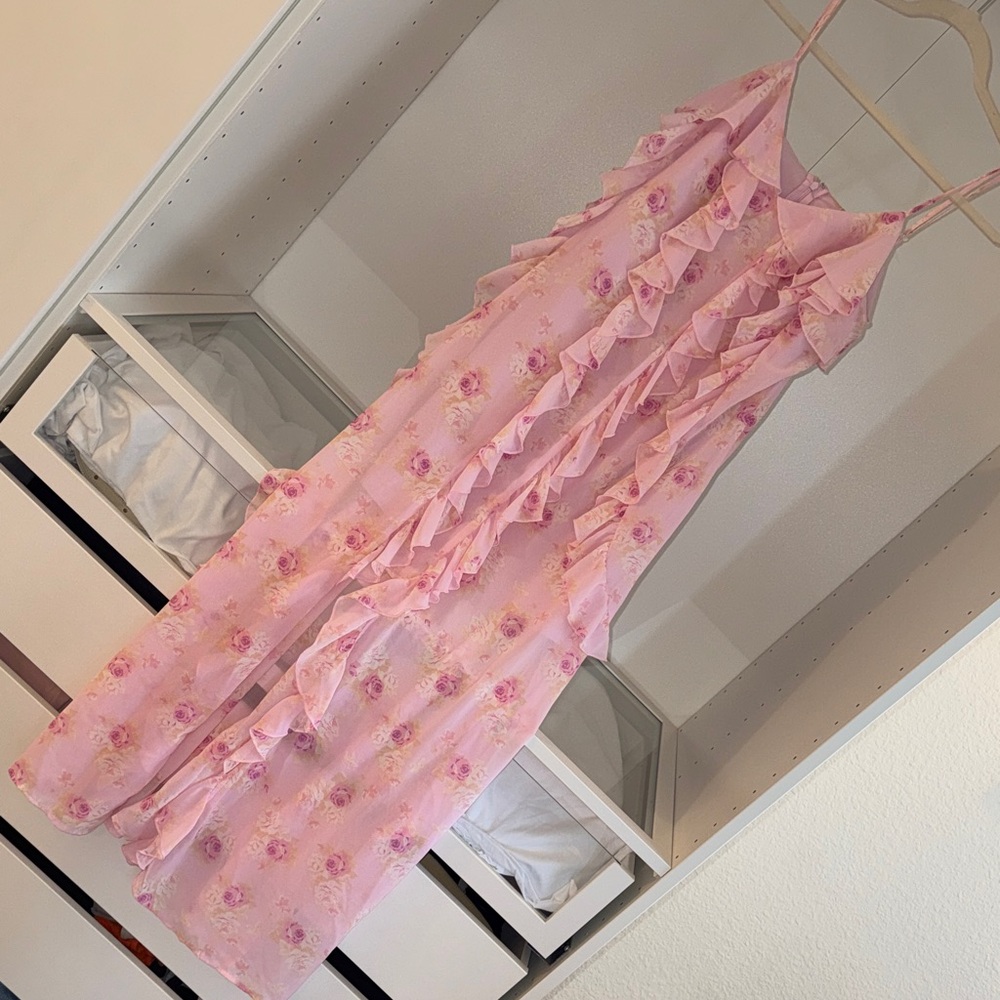 Floral Pink Ruffle Dress - Picture 2 of 6